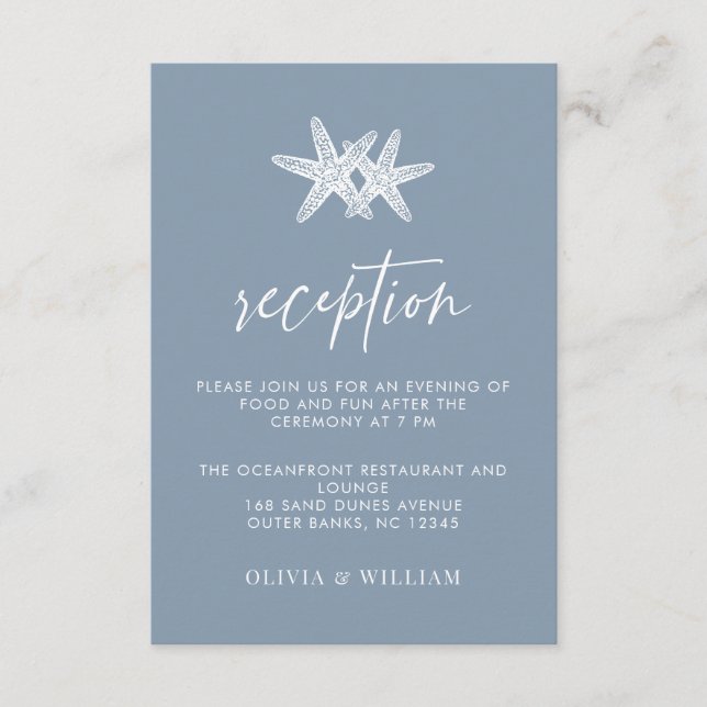 Cartão De Informações Recepção de Casamento de Praia com Estaleiro Azul  (Frente)