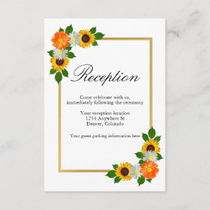 Cartão De Informações Recepção de casamento de Quadro Dourado Floral