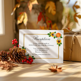 Cartão De Informações Recepção de casamento de Quadro Dourado Floral