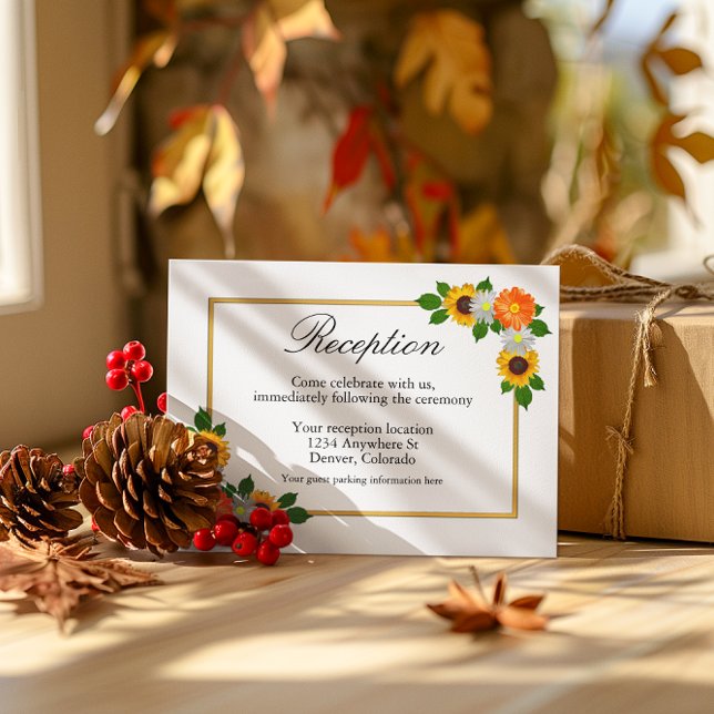 Cartão De Informações Recepção de casamento de Quadro Dourado Floral (Criador carregado)