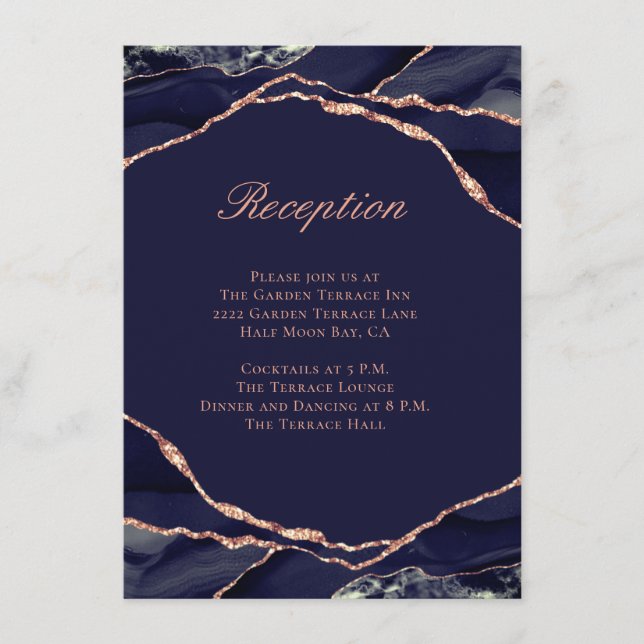 Cartão De Informações Recepção de casamento de Rosa de Agate Elegante (Frente)