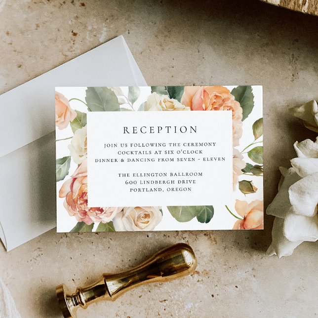 Cartão De Informações Recepção de casamento de Rosa de pêssego elegante (Criador carregado)