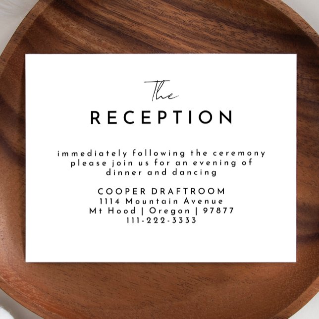 Cartão De Informações Recepção de casamento de Script Moderno Branco (Criador carregado)