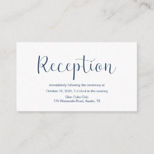 Cartão De Informações Recepção de casamento, design mínimo, fonte azul M