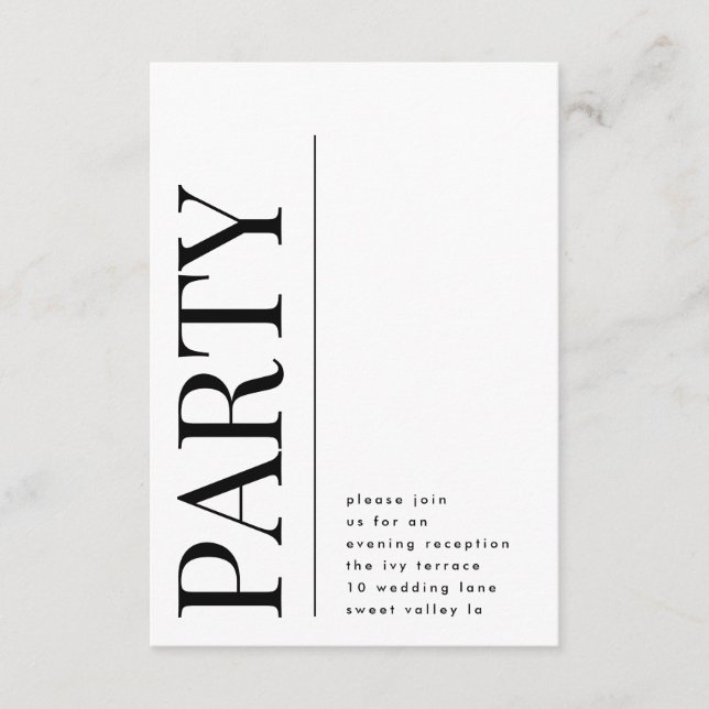 Cartão De Informações Recepção de casamento do Partido Grande Moderno (Frente)