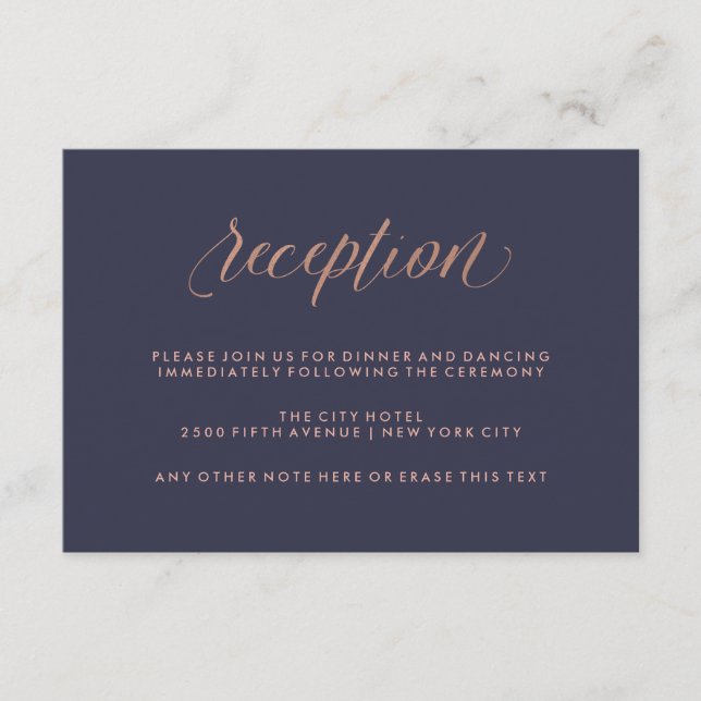 Cartão De Informações Recepção de casamento Dourada Azul e Faux (Frente)