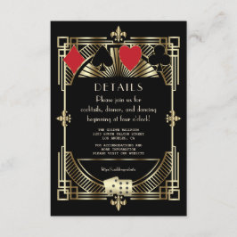 Cartão De Informações Recepção de casamento Dourada de Deco Arrasto Negr