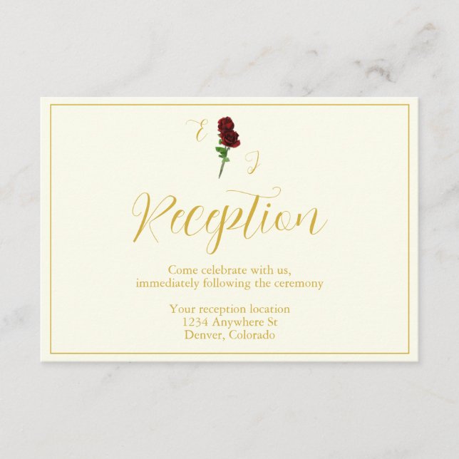 Cartão De Informações Recepção de casamento Dourada de marfim (Frente)