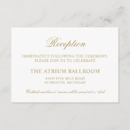 Cartão De Informações Recepção de casamento Dourada Elegante Clássica