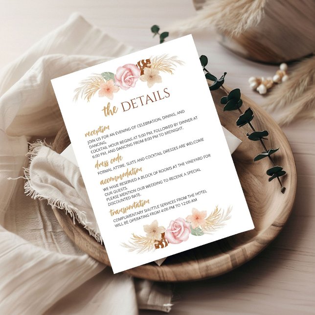 Cartão De Informações Recepção de casamento e detalhes da Boêmia Elegant (Criador carregado)