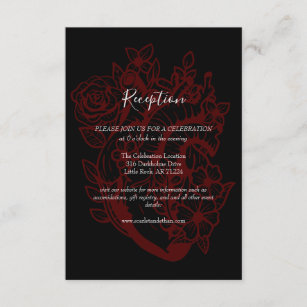 Cartão De Informações Recepção de casamento E para o Ataque Floral Preto