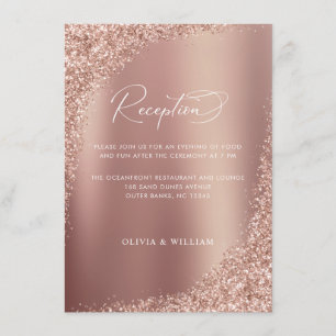 Cartão De Informações Recepção de Casamento Elegante com Brilho em Rose