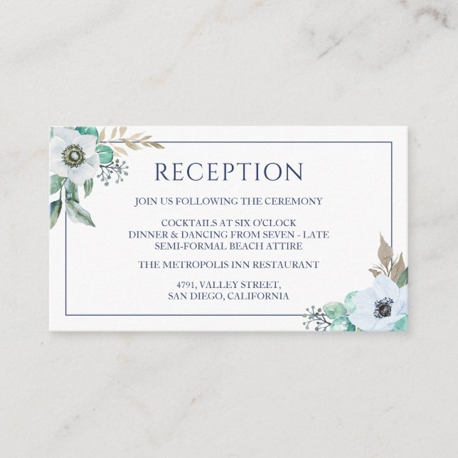 Cartão De Informações Recepção de casamento Elegante de Aquarela (Frente)