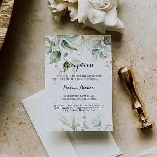 Cartão De Informações Recepção de casamento Elegante Dourada Greenery