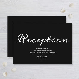 Cartão De Informações Recepção de Casamento Elegante Preto e Branco