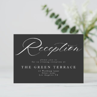 Cartão De Informações Recepção de casamento elegante preto e branco