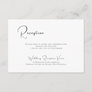Cartão De Informações Recepção de Casamento Elegante Preto e Branco