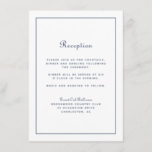 Cartão De Informações Recepção de Casamento Elegante Script Azul-Marinho