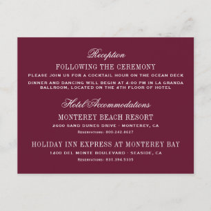 Cartão De Informações Recepção de Casamento Elegante Vermelho Borgonha