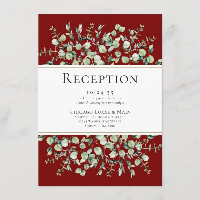 Cartão De Informações Recepção de casamento Eucalyptus (Frente)