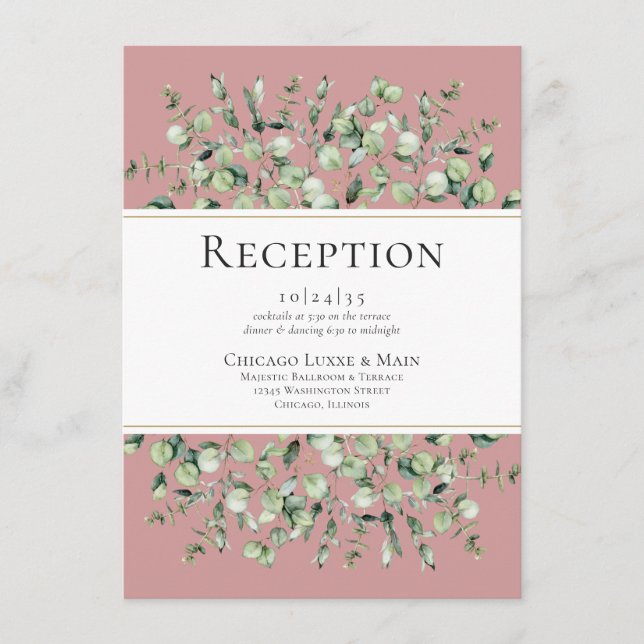 Cartão De Informações Recepção de casamento Eucalyptus Rosa Esbranquiçad (Frente)