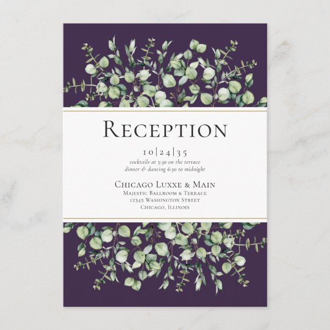 Cartão De Informações Recepção de casamento Eucalyptus roxa (Frente)