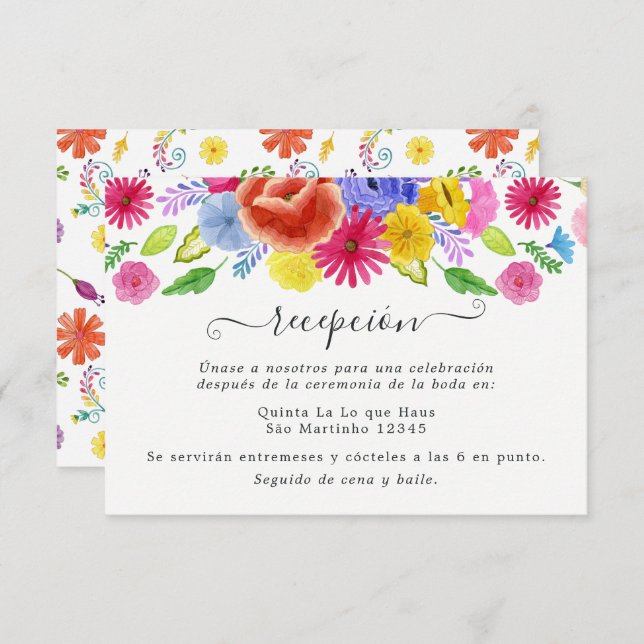Cartão De Informações Recepção de Casamento Floral Aquarela Fiesta Espan (Frente/Verso)