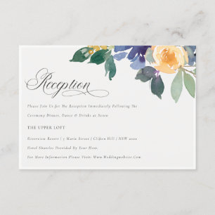 Cartão De Informações Recepção de Casamento Floral Azul Amarelo Alegre