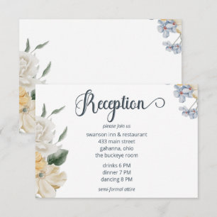 Cartão De Informações Recepção de Casamento Floral Azul Amarelo e Branco