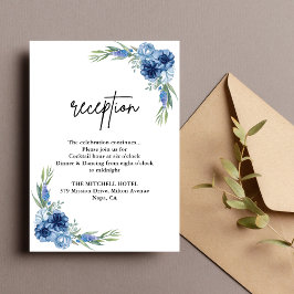 Cartão De Informações Recepção de casamento Floral Azul Bonito Dusty
