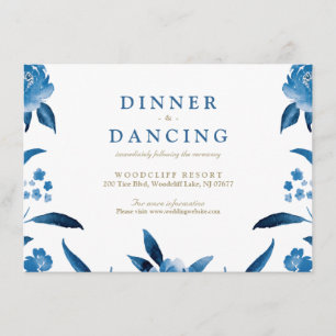 Cartão De Informações Recepção de casamento floral azul do Chinoiserie