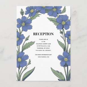 Cartão De Informações Recepção de Casamento Floral Azul Pervinca