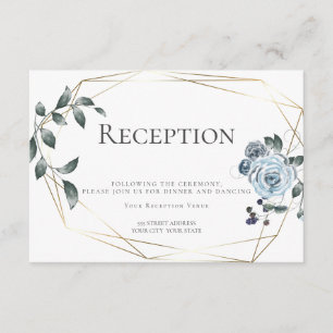 Cartão De Informações Recepção de Casamento Floral Azul Poeirento Aqua