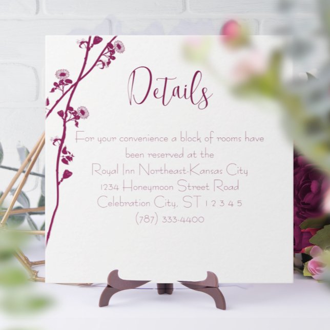 Cartão De Informações Recepção de casamento Floral Azul Turquesa (Criador carregado)