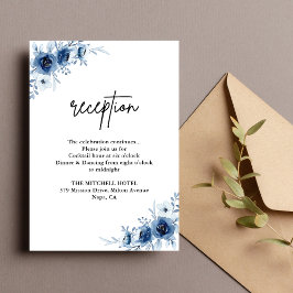 Cartão De Informações Recepção de casamento Floral Azul-Vintage