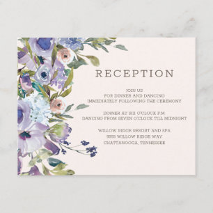 Cartão De Informações Recepção de Casamento Floral Boho Lilás Azul Empoe
