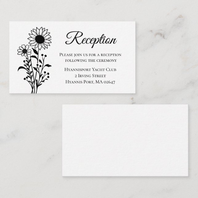 Cartão De Informações Recepção de casamento Floral Branca de Girassol Ne (Frente/Verso)