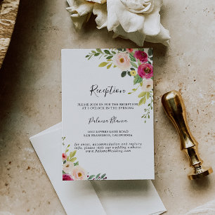 Cartão De Informações Recepção de casamento Floral Cinzenta Verde Rosa