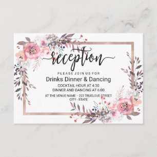 Cartão De Informações Recepção de Casamento Floral com Moldura em Blush
