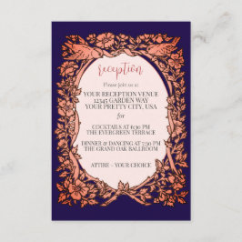 Cartão De Informações Recepção de casamento Floral de Cobre Azul Elegant