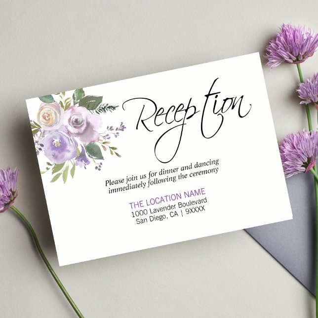Cartão De Informações Recepção de casamento Floral de Lavanda de Aquarel (Criador carregado)