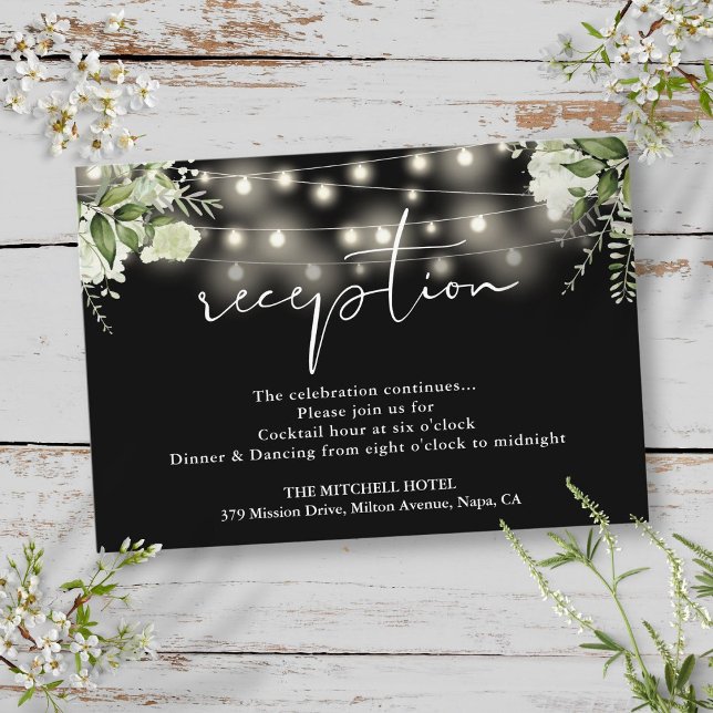 Cartão De Informações Recepção de casamento Floral De Luzes Pretas E Bra (Black And White Lights Floral Wedding Reception Enclosure Card)