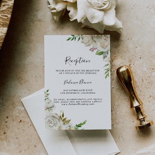 Cartão De Informações Recepção de casamento Floral de Peony Branca