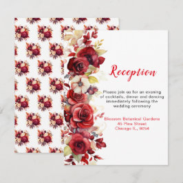 Cartão De Informações Recepção de Casamento Floral de Rosas Vermelhas Ro