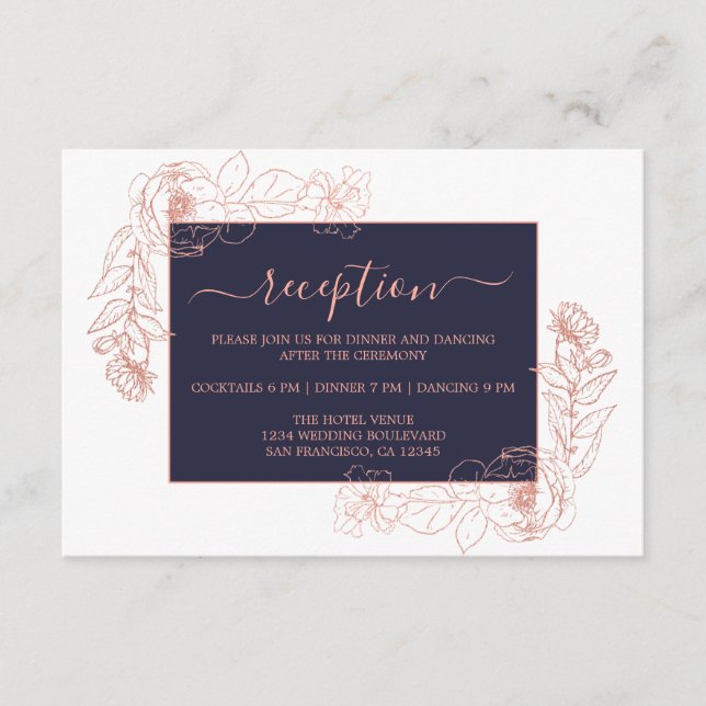 Cartão De Informações Recepção de casamento Floral Dourada Rosa Azul Esc (Frente)