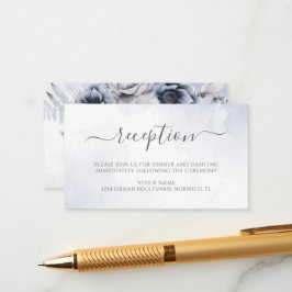 Cartão De Informações Recepção de Casamento Floral em Aquarela Azul Empo