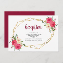 Cartão De Informações Recepção de casamento Floral Geométrica Burgundy