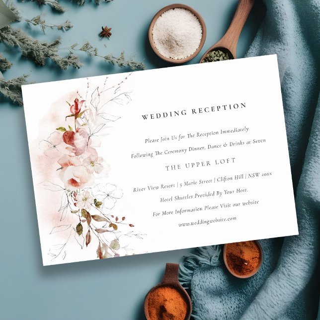 Cartão De Informações Recepção de Casamento Floral Marsala Outono Sombri (Criador carregado)