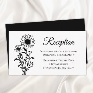 Cartão De Informações Recepção de Casamento Floral Preto Branco Girassol