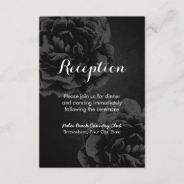 Cartão De Informações Recepção de Casamento Floral Preto Elegante